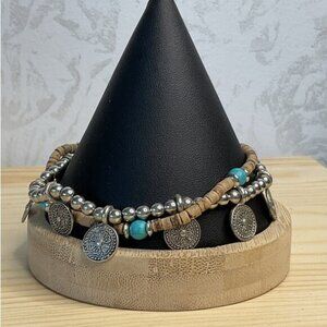 Coconut Anklet Coin Flower Silver Beaded Barefoot Beach Bracelet Jewelry